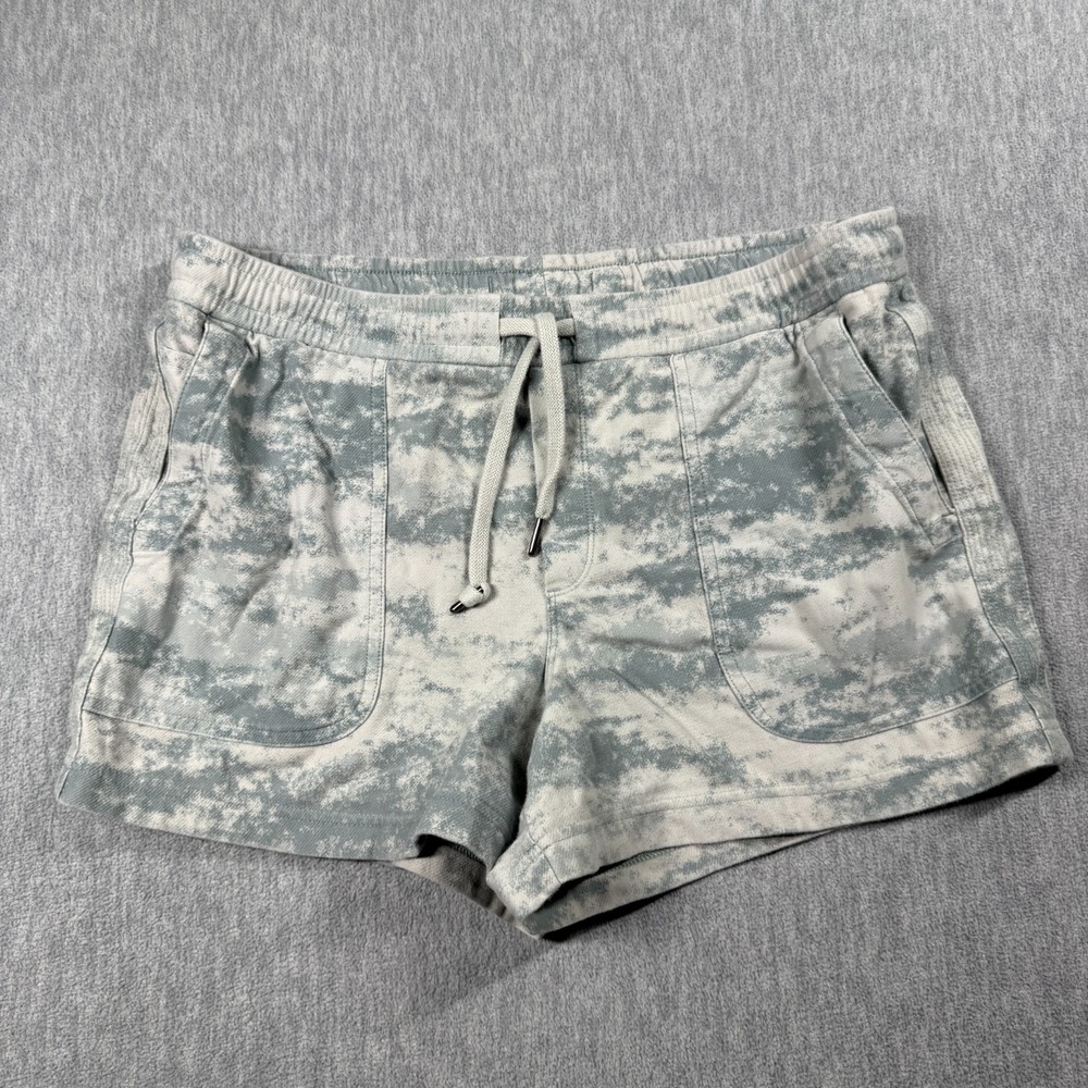 Athleta Farallon Shorts Womens L Gray Camo Drawstring Elastic Waistband Terry